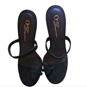 Olivia Ferguson black toe heel suede sandals